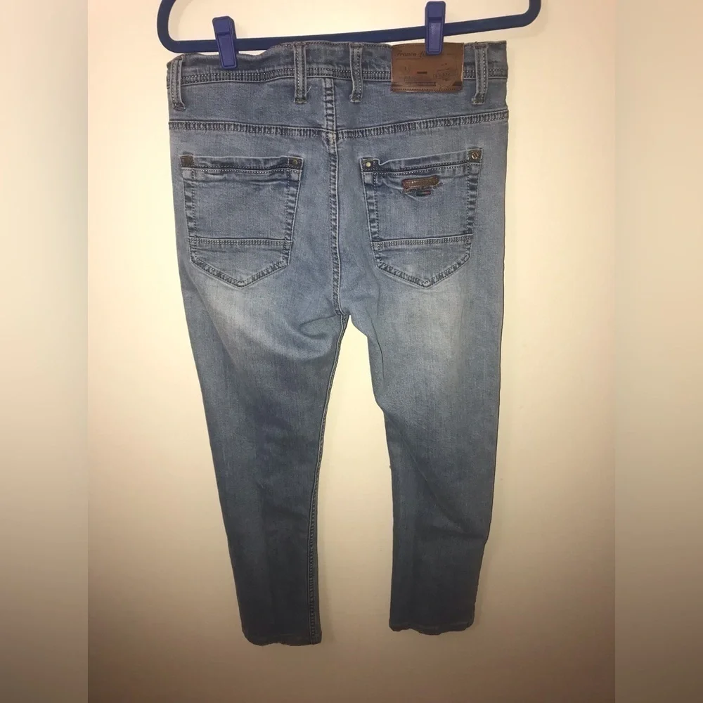 𝅺FRANCO Lucci Mens Cotton Limited Edition Straight Light Wash Denim Jeans 36X30